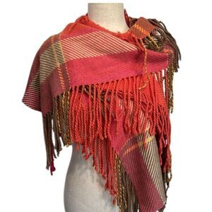 Echo gorgeous double fringe scarf pink tan and red